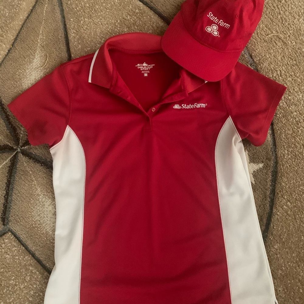 StateFarm Red & white pull over Shirt